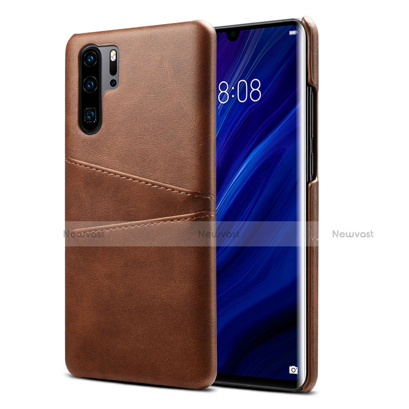 Soft Luxury Leather Snap On Case Cover R05 for Huawei P30 Pro Brown