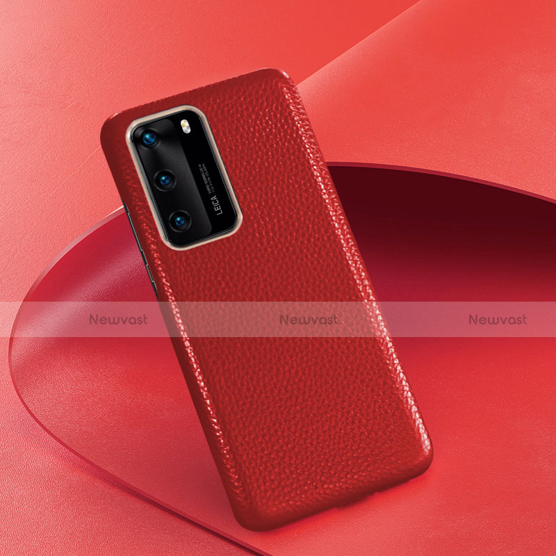 Soft Luxury Leather Snap On Case Cover R05 for Huawei P40 Red