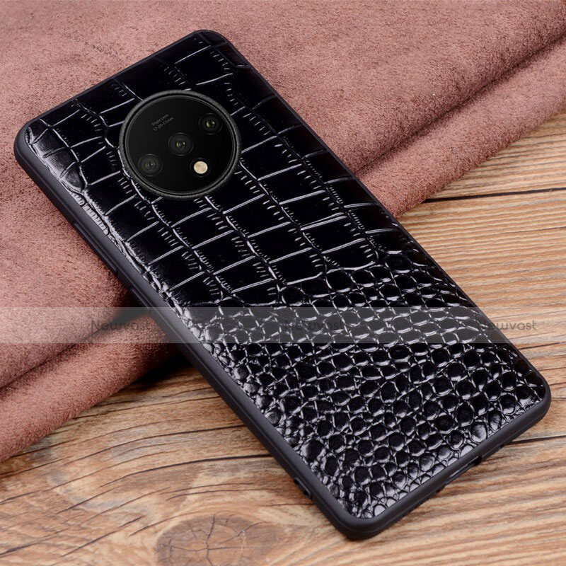 Soft Luxury Leather Snap On Case Cover R05 for OnePlus 7T Black