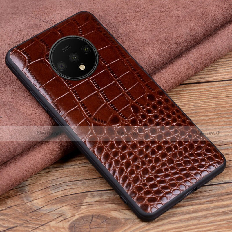 Soft Luxury Leather Snap On Case Cover R05 for OnePlus 7T Brown