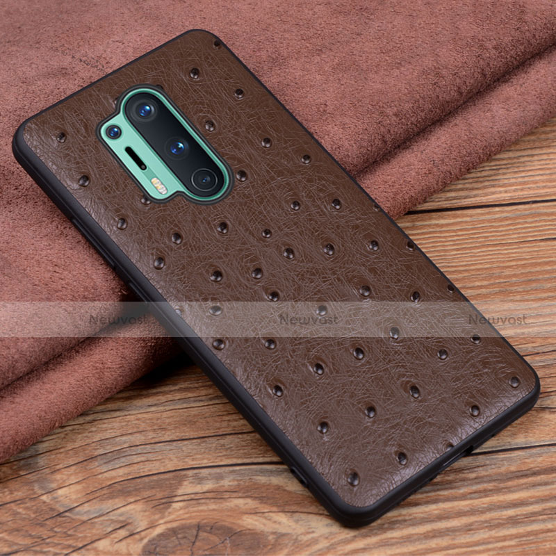 Soft Luxury Leather Snap On Case Cover R05 for OnePlus 8 Pro Brown