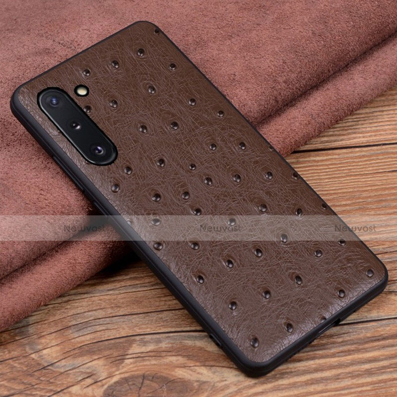 Soft Luxury Leather Snap On Case Cover R05 for Samsung Galaxy Note 10 5G Brown