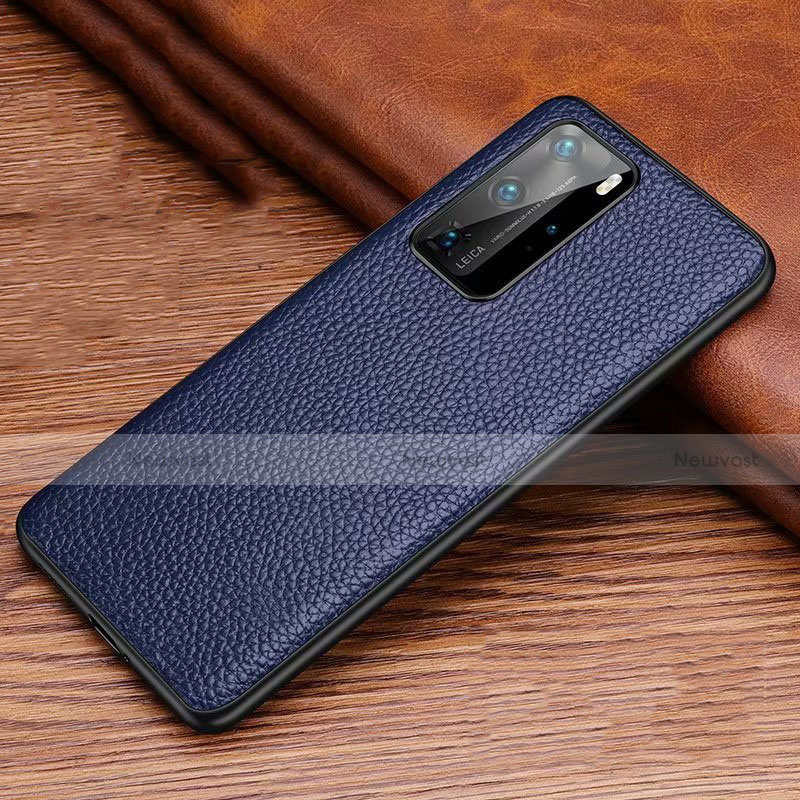 Soft Luxury Leather Snap On Case Cover R06 for Huawei P40 Pro Blue