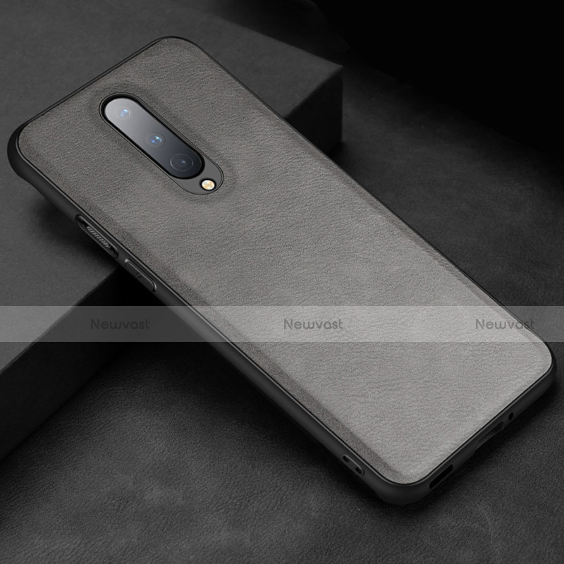 Soft Luxury Leather Snap On Case Cover R06 for OnePlus 8 Gray