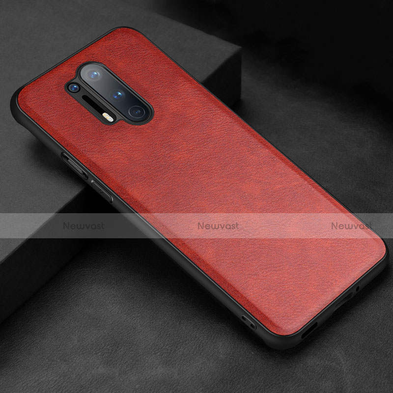 Soft Luxury Leather Snap On Case Cover R06 for OnePlus 8 Pro Red