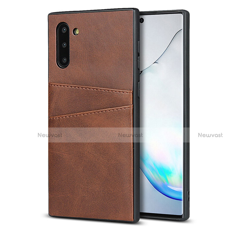 Soft Luxury Leather Snap On Case Cover R06 for Samsung Galaxy Note 10 5G Brown