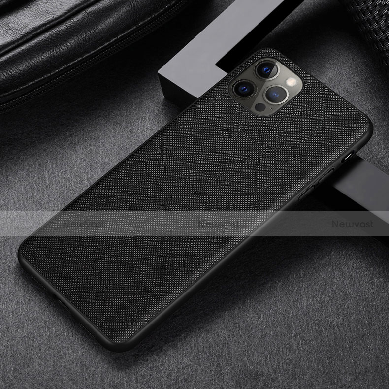Soft Luxury Leather Snap On Case Cover R07 for Apple iPhone 12 Pro Black