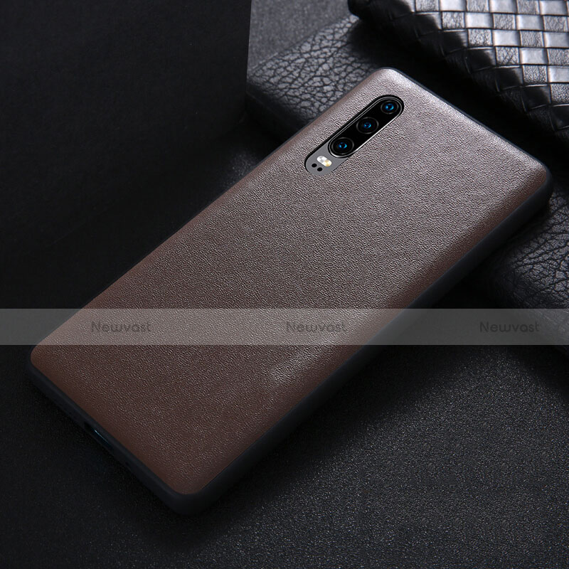 Soft Luxury Leather Snap On Case Cover R07 for Huawei P30 Brown