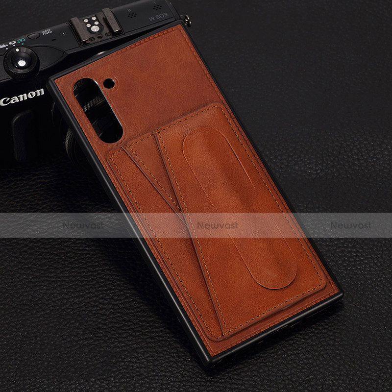 Soft Luxury Leather Snap On Case Cover R07 for Samsung Galaxy Note 10 5G Brown