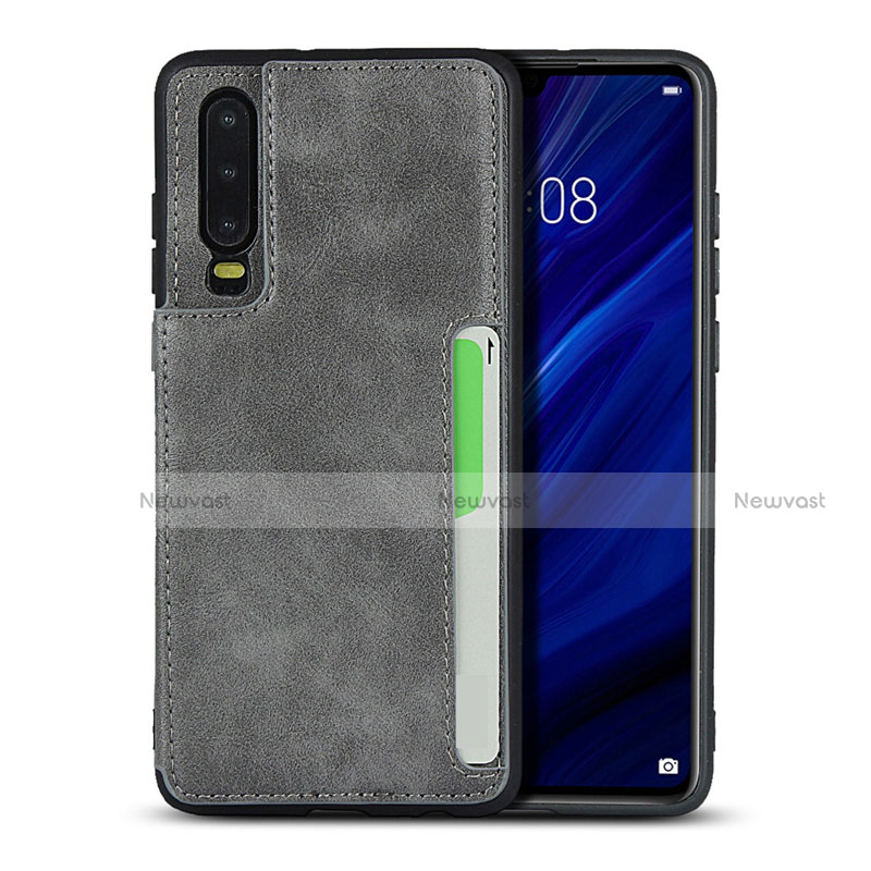 Soft Luxury Leather Snap On Case Cover R08 for Huawei P30 Gray