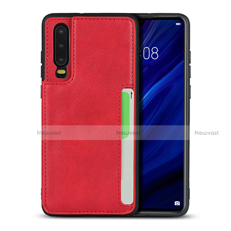 Soft Luxury Leather Snap On Case Cover R08 for Huawei P30 Red