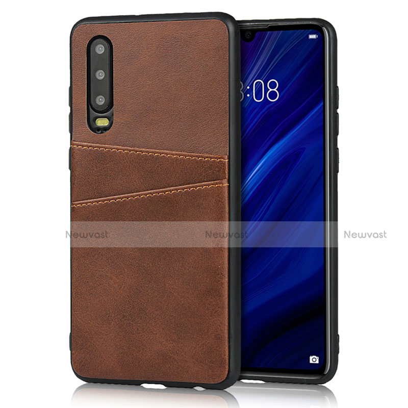 Soft Luxury Leather Snap On Case Cover R09 for Huawei P30 Brown