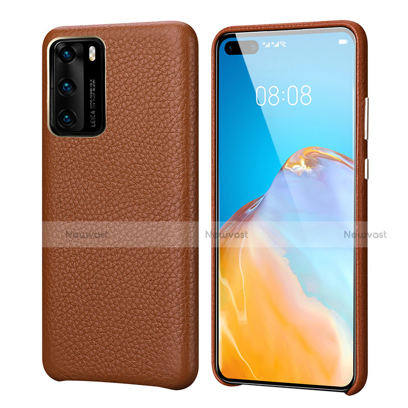Soft Luxury Leather Snap On Case Cover R09 for Huawei P40 Brown