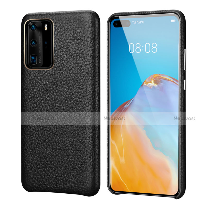 Soft Luxury Leather Snap On Case Cover R09 for Huawei P40 Pro Black