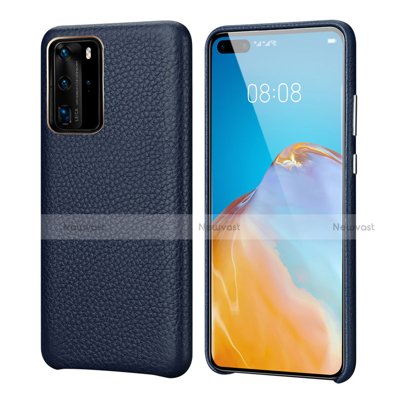 Soft Luxury Leather Snap On Case Cover R09 for Huawei P40 Pro Blue