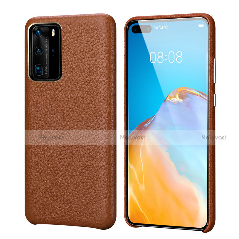 Soft Luxury Leather Snap On Case Cover R09 for Huawei P40 Pro Brown