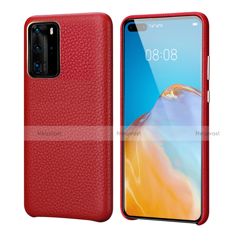 Soft Luxury Leather Snap On Case Cover R09 for Huawei P40 Pro Red