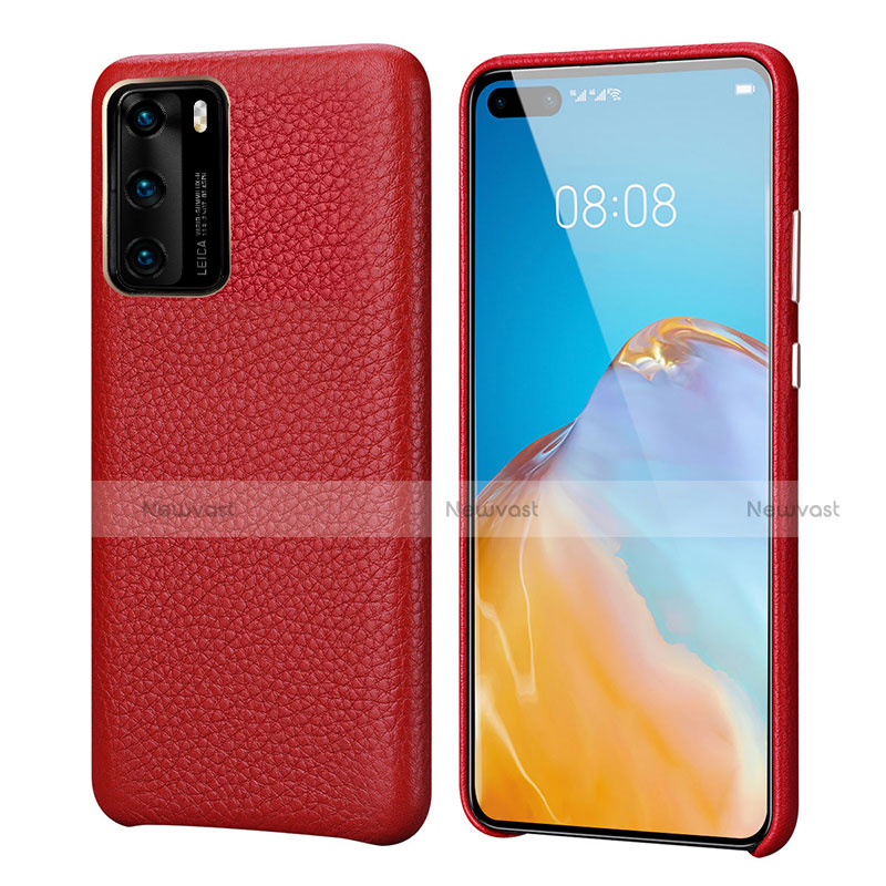 Soft Luxury Leather Snap On Case Cover R09 for Huawei P40 Red