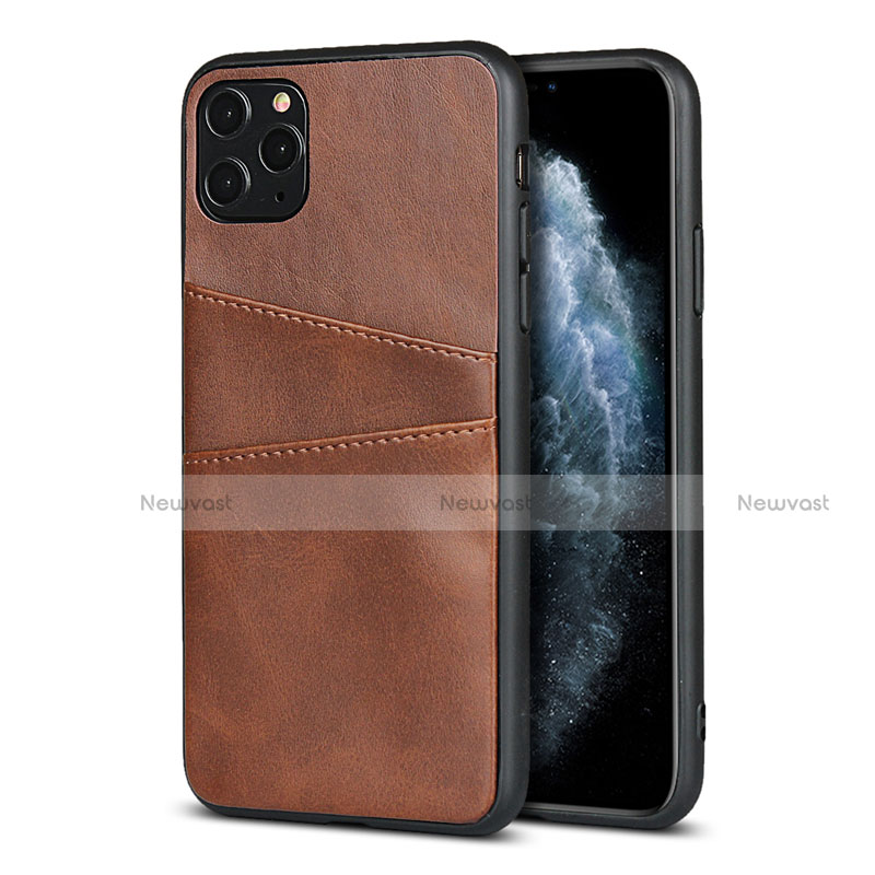 Soft Luxury Leather Snap On Case Cover R15 for Apple iPhone 11 Pro Brown