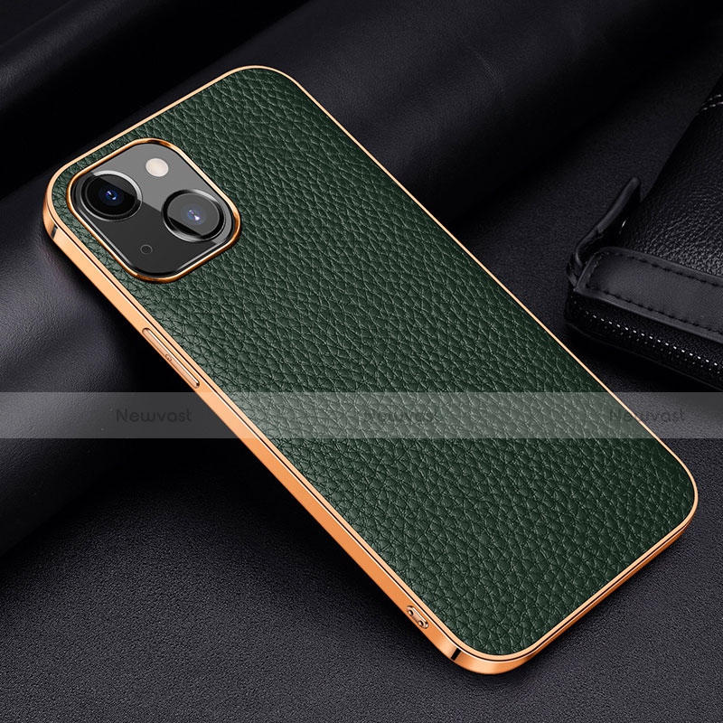 Soft Luxury Leather Snap On Case Cover S01 for Apple iPhone 13 Green
