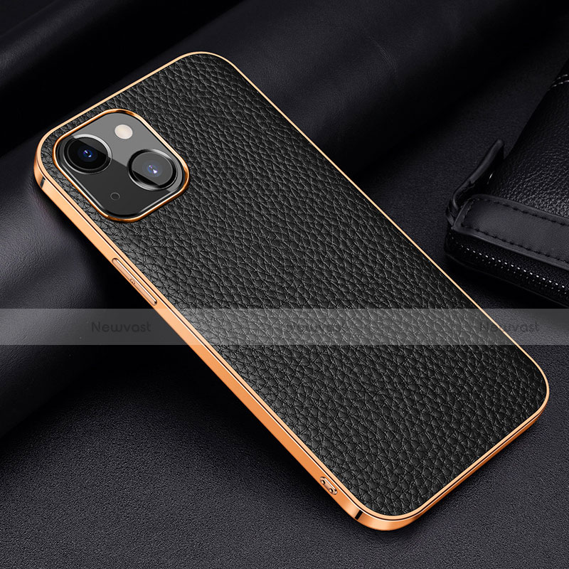 Soft Luxury Leather Snap On Case Cover S01 for Apple iPhone 14 Black