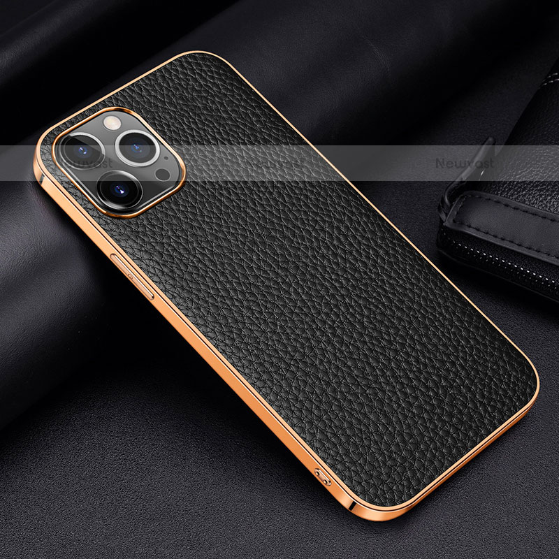 Soft Luxury Leather Snap On Case Cover S01 for Apple iPhone 15 Pro Black