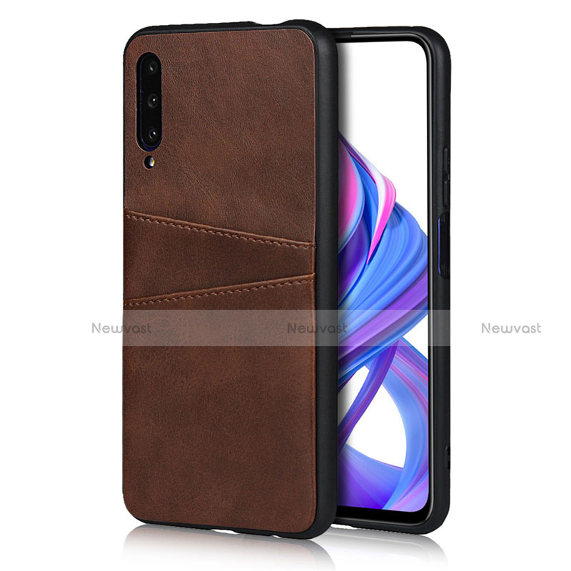 Soft Luxury Leather Snap On Case Cover S01 for Huawei Honor 9X Pro Brown