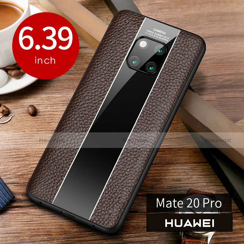 Soft Luxury Leather Snap On Case Cover S01 for Huawei Mate 20 Pro Brown