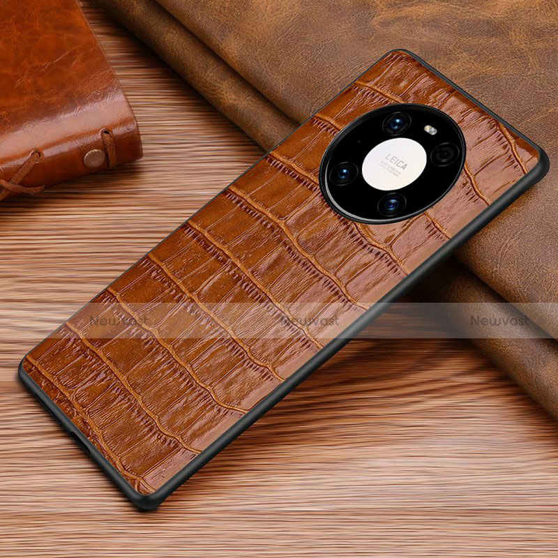 Soft Luxury Leather Snap On Case Cover S01 for Huawei Mate 40 Brown