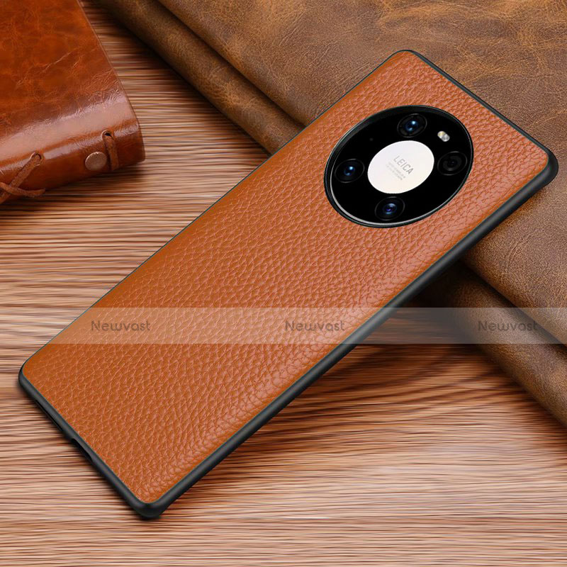 Soft Luxury Leather Snap On Case Cover S01 for Huawei Mate 40 Pro Brown