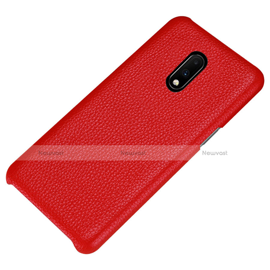 Soft Luxury Leather Snap On Case Cover S01 for OnePlus 7 Red