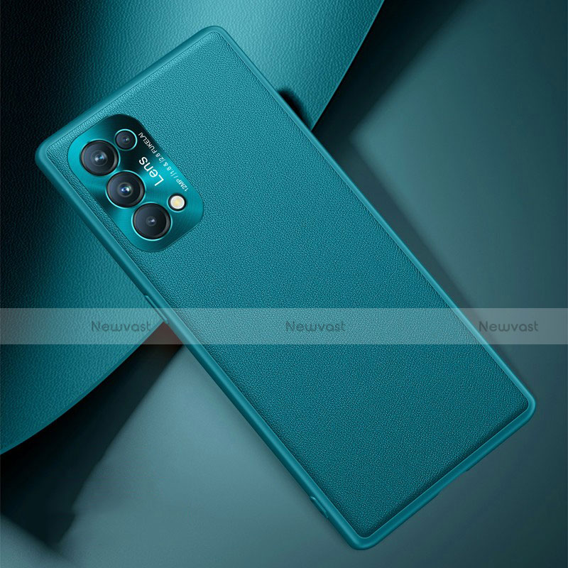 Soft Luxury Leather Snap On Case Cover S01 for Oppo Reno5 Pro 5G Cyan