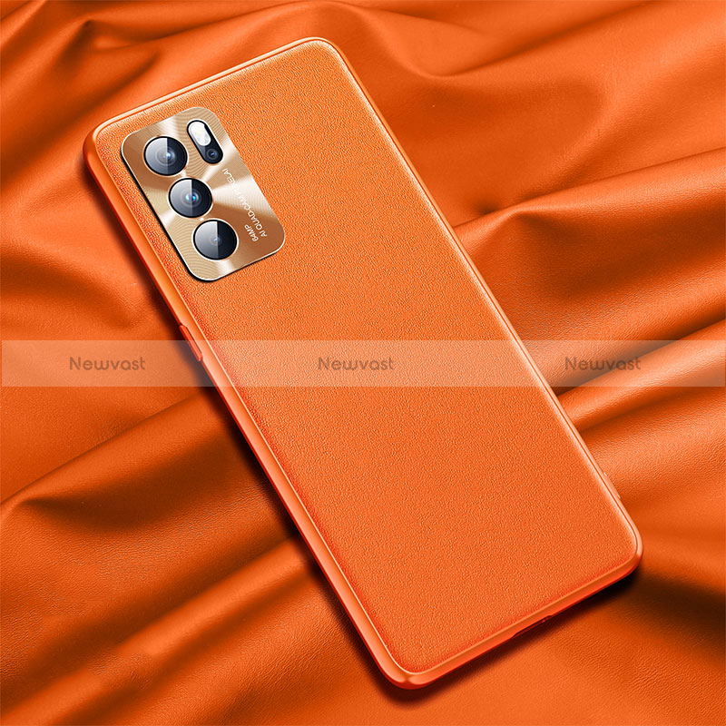 Soft Luxury Leather Snap On Case Cover S01 for Oppo Reno6 Pro 5G India Orange