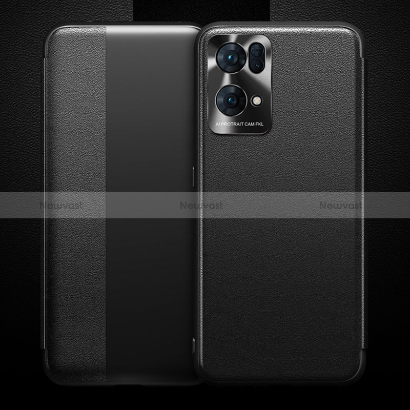 Soft Luxury Leather Snap On Case Cover S01 for Oppo Reno7 Pro 5G Black