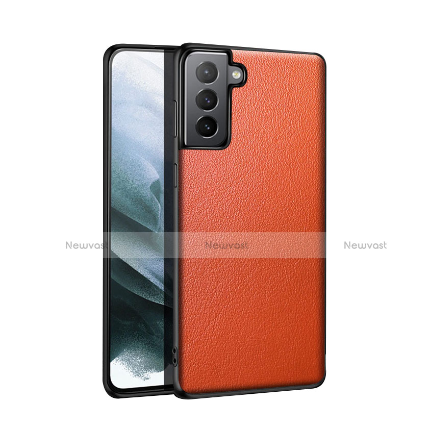 Soft Luxury Leather Snap On Case Cover S01 for Samsung Galaxy S21 Plus 5G Orange