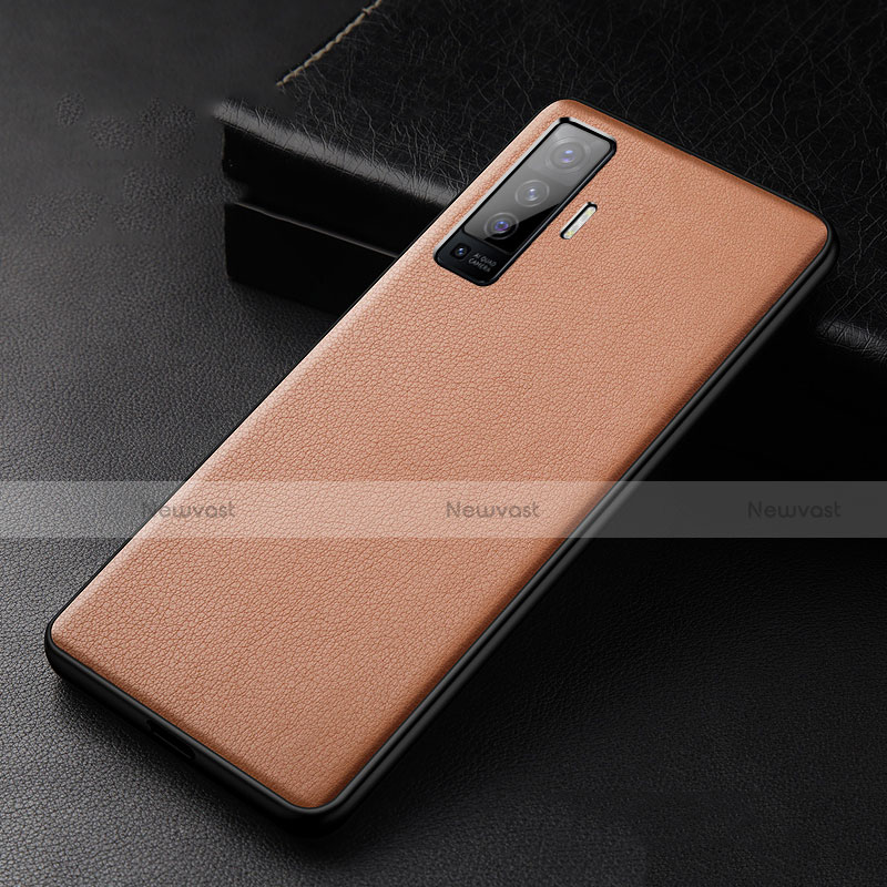 Soft Luxury Leather Snap On Case Cover S01 for Vivo X50 5G Brown