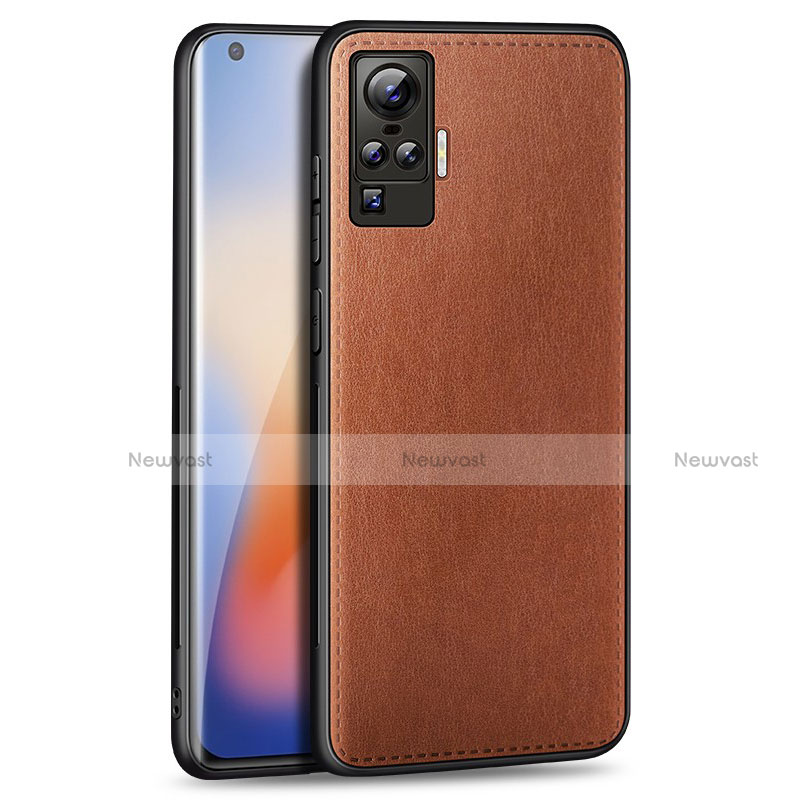 Soft Luxury Leather Snap On Case Cover S01 for Vivo X50 Pro 5G Brown