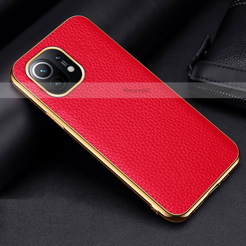 Soft Luxury Leather Snap On Case Cover S01 for Xiaomi Mi 11 5G Red