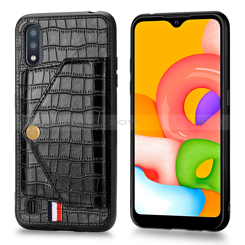 Soft Luxury Leather Snap On Case Cover S01D for Samsung Galaxy A01 SM-A015 Black