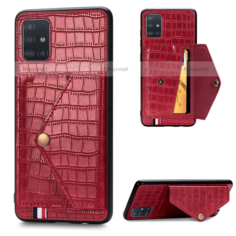 Soft Luxury Leather Snap On Case Cover S01D for Samsung Galaxy A51 4G Red