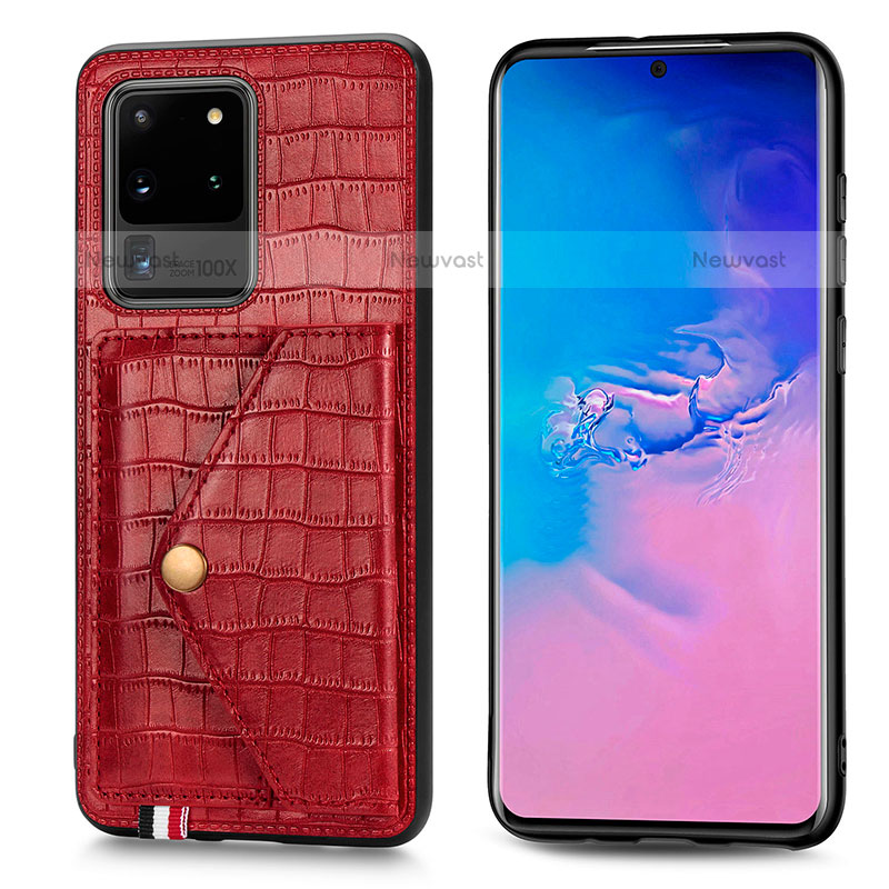 Soft Luxury Leather Snap On Case Cover S01D for Samsung Galaxy S20 Ultra 5G Red