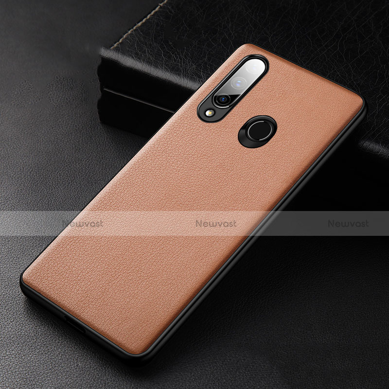 Soft Luxury Leather Snap On Case Cover S02 for Huawei Enjoy 10 Plus Brown