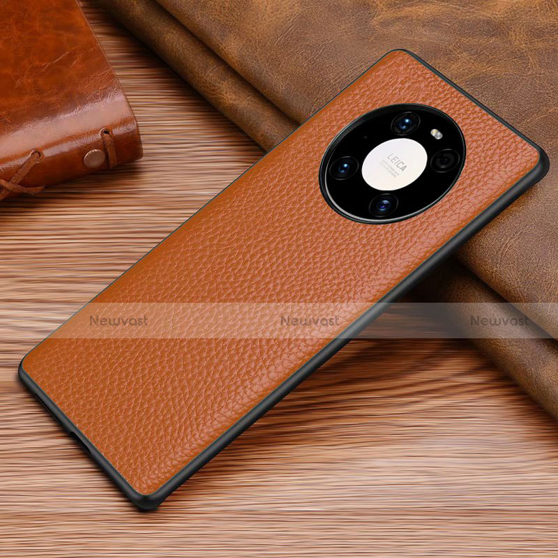 Soft Luxury Leather Snap On Case Cover S02 for Huawei Mate 40 Brown