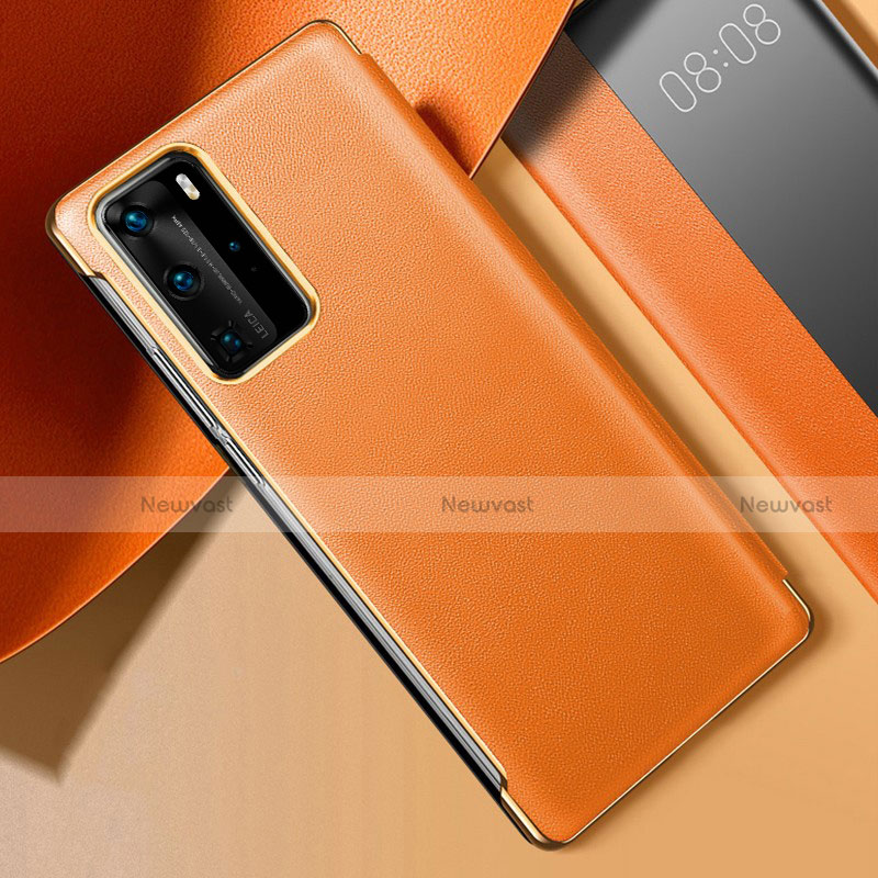 Soft Luxury Leather Snap On Case Cover S02 for Huawei P40 Pro Orange