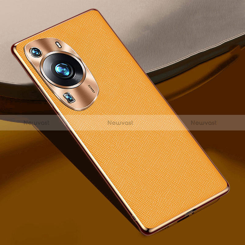 Soft Luxury Leather Snap On Case Cover S02 for Huawei P60 Pro Orange