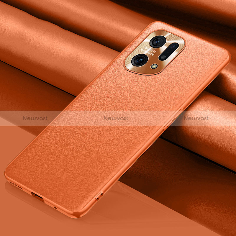Soft Luxury Leather Snap On Case Cover S02 for Oppo Find X5 5G Orange