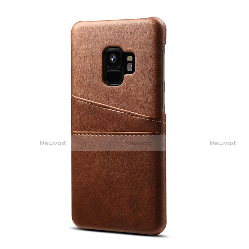 Soft Luxury Leather Snap On Case Cover S02 for Samsung Galaxy S9 Brown