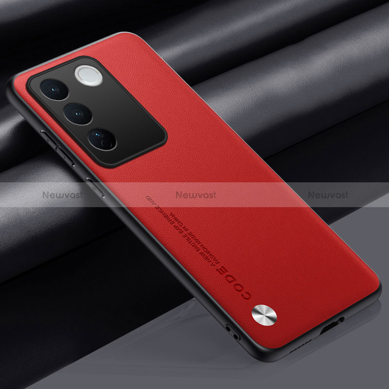 Soft Luxury Leather Snap On Case Cover S02 for Vivo V27 5G Red