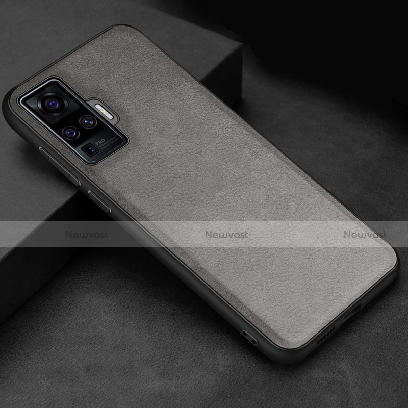 Soft Luxury Leather Snap On Case Cover S02 for Vivo X50 Pro 5G Gray