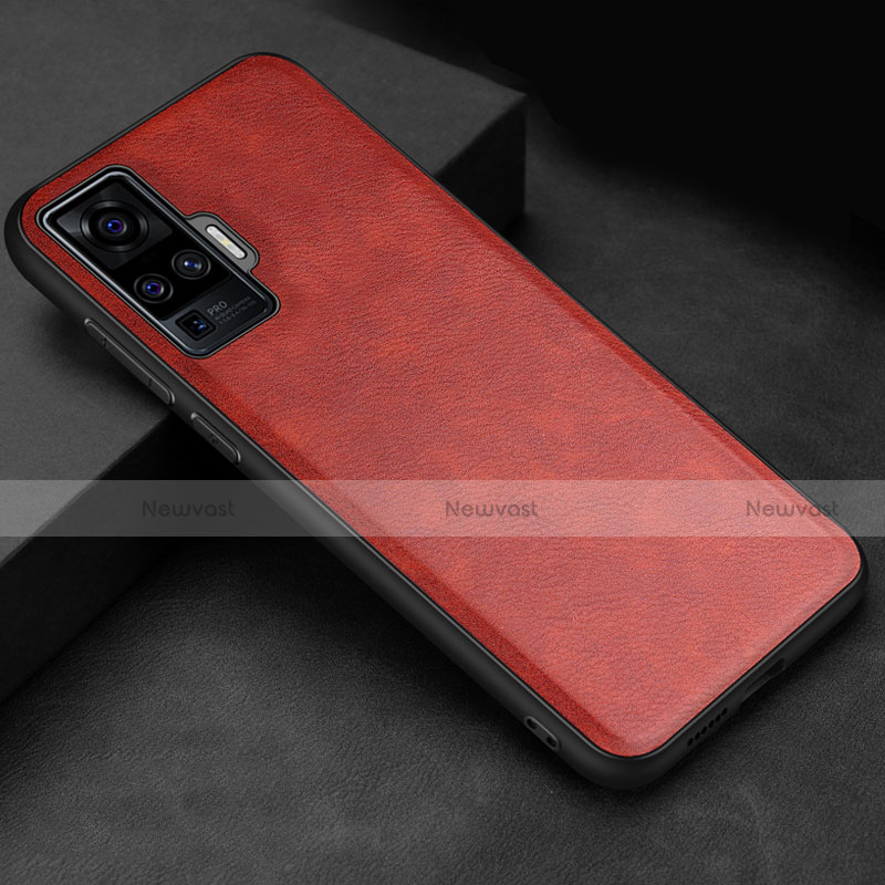 Soft Luxury Leather Snap On Case Cover S02 for Vivo X50 Pro 5G Red
